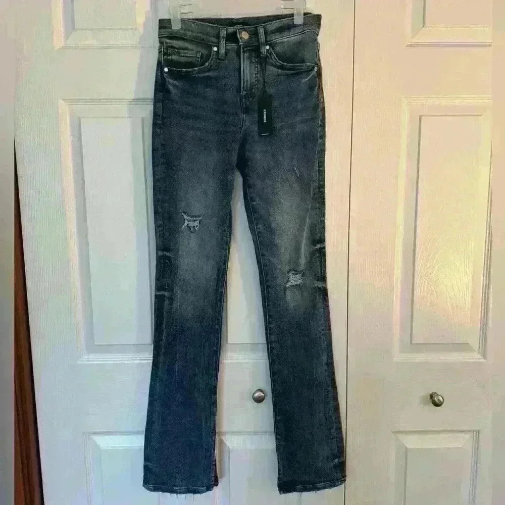 Express Mid Rise Ripped Skyscraper Jeans